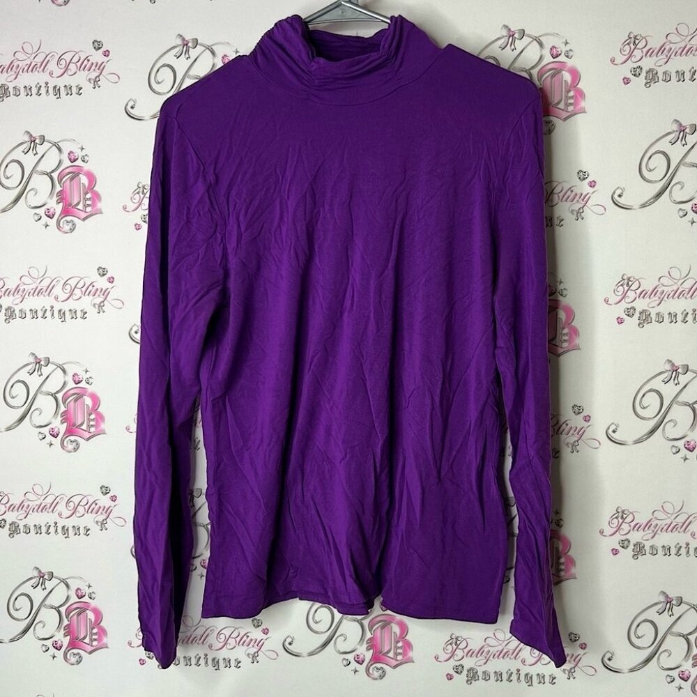August Silk turtleneck long sleeve stretchy soft Vibrant Purple Long Sleeve Top